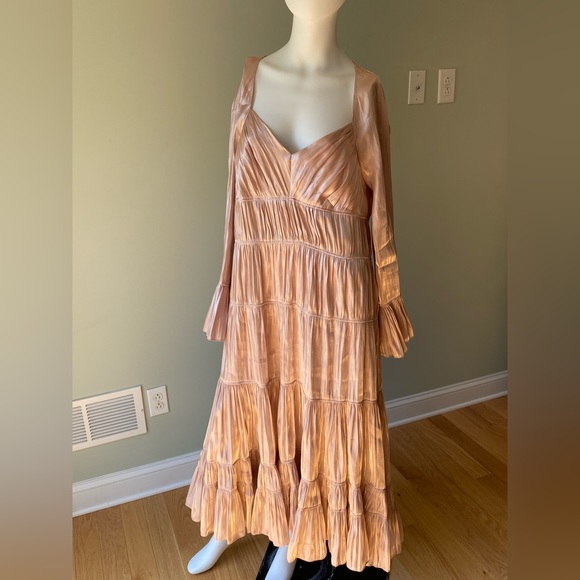 CINQ À SEPT Nina Tiered Satin Midi Dress 10 - Picture 8 of 9